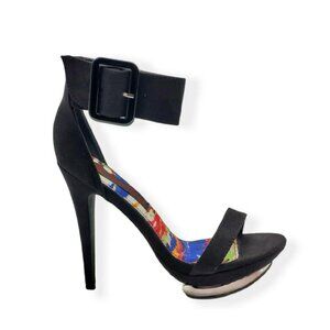 2 Lips Too Womens Too Addictive 14 Ankle Strap Black 5" High Heel Sandals Size 9